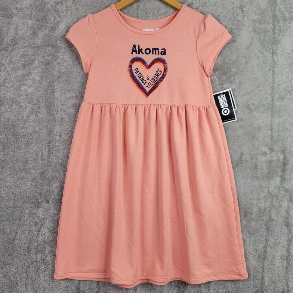 Girls Pink Ruffle Cap Sleeve Akoma Dress Hearts Crew Black History Month M (7/8)